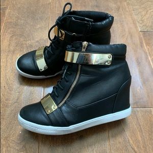 TORRID Black Leather Hi-Top Wedge Sneaker